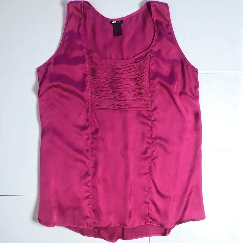 DS lab Magenta Pink Ruched Satin Sleeveless Blouse Tank Top Size- Women’s Lg